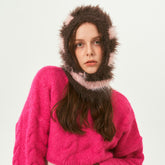Original Design Non-mainstream Style Striped Mink-like Knitted Hat